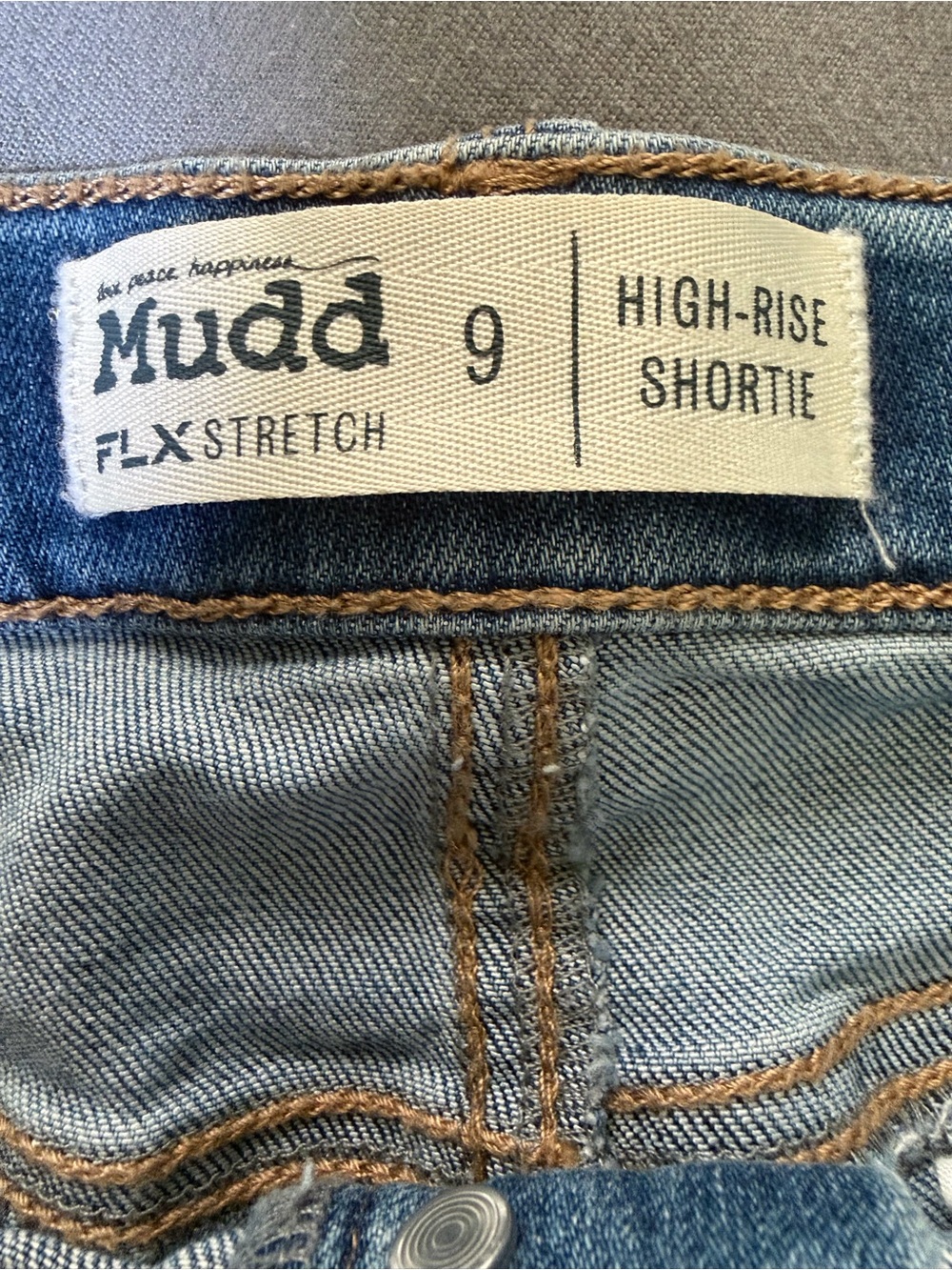 Mudd Distressed Button-Front Denim Shorts - Blue - Picture 7 of 8